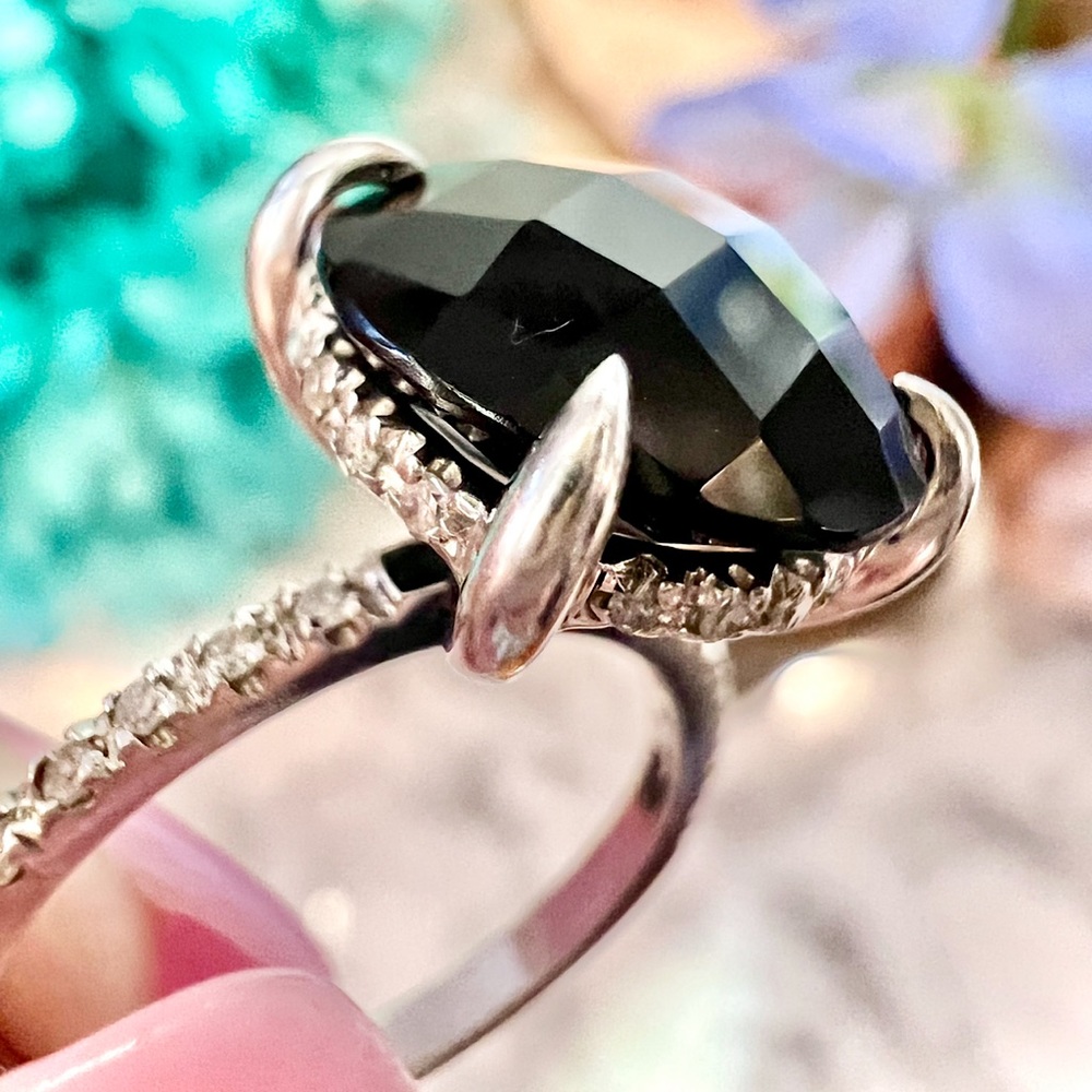 Stunning Genuine Diamonds Black Onyx Designer Style Round Checkerboard Cut Ring